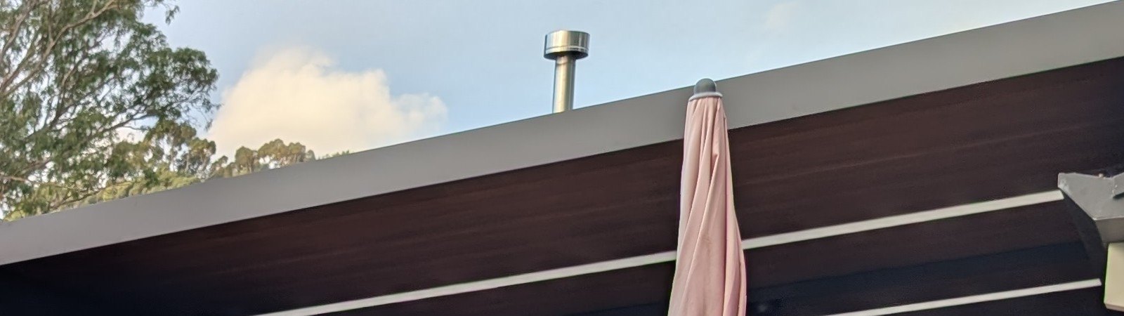The covered area's ceiling strips